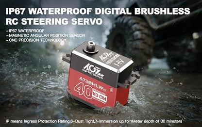 AGFRC A73BHLW V2 40KG IP67 Waterproof Brushless 1/10 RC Servo | Full Metal Gears, HV, Programmable Digital Servo, with 25T Metal Horn, Ideal for 1/10 RC Cars, Boats & Crawlers - style: A73BHLW V2 & Metal Servo Horn