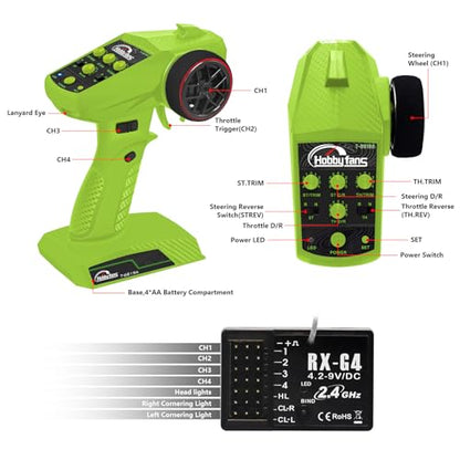 RC Radio System 4CH 2.4G RC Transmitter with Receiver and Lanyard Anti-Jamming Remote Controller for RC Car Crawler Boat, Green & Black - color: Green & Black