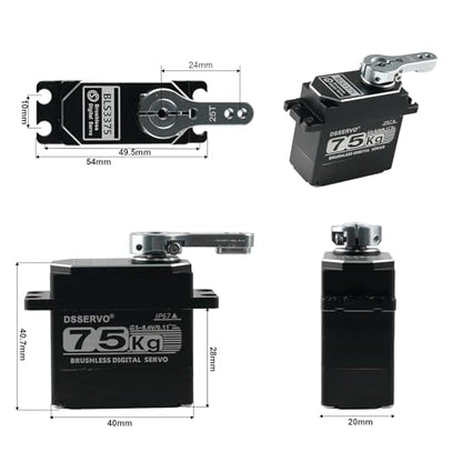 BLS3375 75kg Metal Gear Digital Servo Brushless Motor 4.8-8.4V RC Servo All Aluminum Case Waterproof IP67 with 25T Metal Servo Arm for RC Car Robot