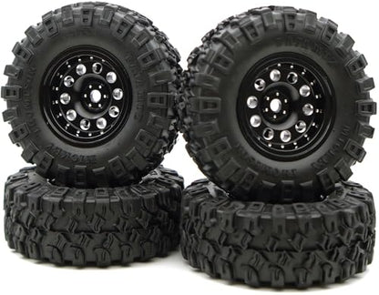 Rc 1.0 Beadlock Wheel Tires Set -2mm Offset Wheel Rims for 1/18 1/24 RC Crawler Car Axial SCX24 AX24 TRX4M FCX24 Upgrade TW1002 (Black) - color: Black