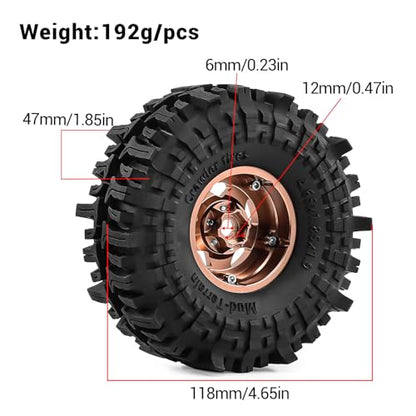 1.9" Pre-Assembled Beadlock Wheels and Tires 118mm (4.65in) for SCX10 TRX4 1/10 RC Crawlers – Aluminum Rims, Soft Rubber Tires with Foam Inserts, Easy-Install Upgrade Parts (Bronze) - color: bronze