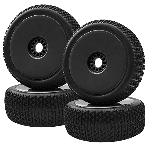 ShareGoo OD 4.52" 1/8 RC Buggy Rubber Tires Tyre w/Plastic Rim 17mm Hex Compatible with Arrma Kyosho Exceed RC Traxxas Redcat HSP HPI 1/8 Scale Off Road Car Buggy (Black) - color: Black