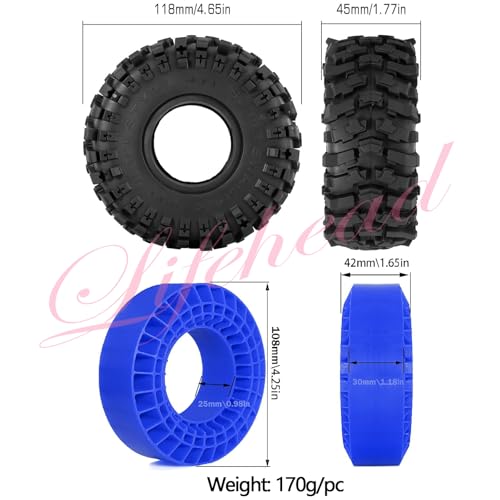 Lifehead 1.9 inch Silicone insert tires - All Terrain Pliable Rubber Tires for 1/10 RC Crawler Car TRAXXAS TRX4 TRX6 Axial SCX10 90046 90047 SCX10 III AXI03007 Tamiya CC01 YK4102/4.6" Outer Diameter - color: Blue