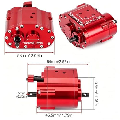 for Axial for SCX10 90046 D90 1/10 Rc Crawler Car Metal 2-Speed 48P Transfer Case Transmission Gearbox Upgrade Parts RC Car Repair Kit - color: Red