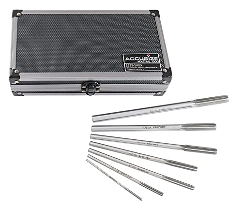 Accusize Industrial Tools Chucking Reamer Set, 1/8" to 1/2" by 1/16", 7 Pc | HSS M2 Premium, Straight Flute, Right Hand Cut, ANSI, Aluminum Case, 5528-SH00 - size: Fractional 1/8" thru 1/2" by 16ths