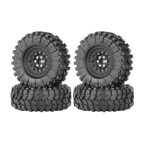 4PCS 1.3" Aluminum Alloy Beadlock Wheel Rims All-Terrain Tyre 70mm Rubber Tires Set with 5mm & 7mm Hex for 1/12 1/14 1/18 1/24 RC Rock Crawler Car Upgrade Parts (A-Black) - color: A-black