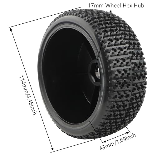 4 Pieces OD 4.4" 1/8 Scale RC Buggy Wheels & Rubber Tires 17mm Hex Rims Compatible with Arrma Typhon 3S 6S Kyosho Losi 8IGHT Traxxas Redcat HSP HPI 1/8 Scale Hobby Off Road Car Buggy (Black)