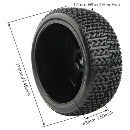 4 Pieces OD 4.4" 1/8 Scale RC Buggy Wheels & Rubber Tires 17mm Hex Rims Compatible with Arrma Typhon 3S 6S Kyosho Losi 8IGHT Traxxas Redcat HSP HPI 1/8 Scale Hobby Off Road Car Buggy (Black)