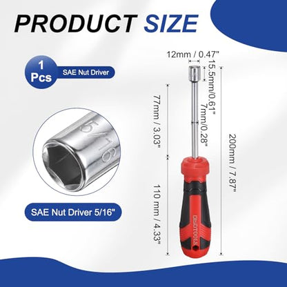 HARFINGTON SAE Nut Driver 5/16" CR-V Non-Magnetic Tip Hollow Shafts Hex Socket Screwdriver with Anti-Slip Handle for Automobile Repair Bit Driver - size: 5/16"