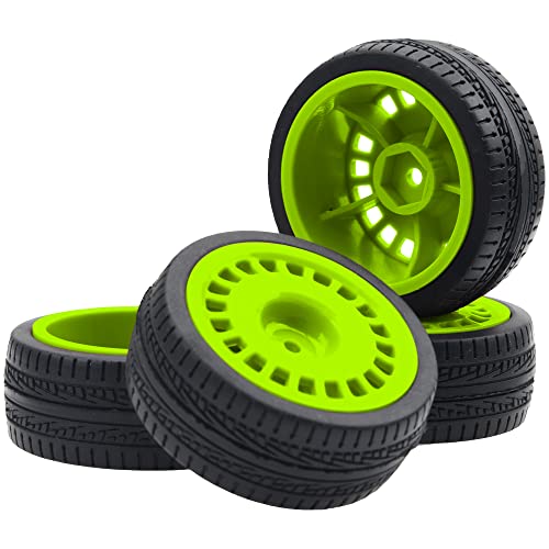 Outer Diameter 70mm Rubber Tires & Nylon 12mm Hex Hub Wheel Rims Compatible with Tamiya HPI Kyosho HSP 1/10 1/12 On-Road Touring Car,WLtoys 1/14 144001 1/18 A959B RC Buggy (Green) - color: Green