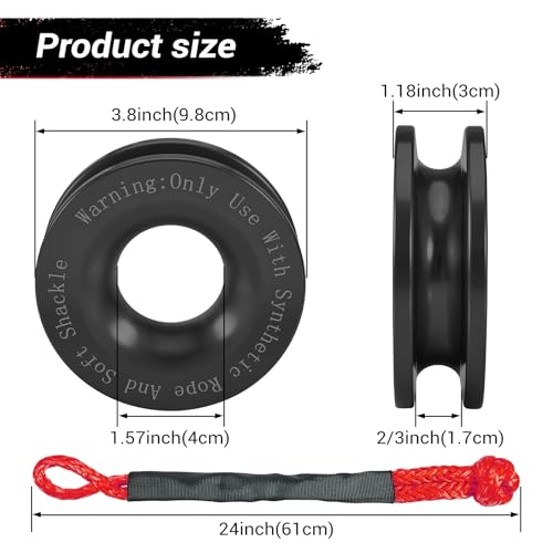 Soft Shackle & Winch Recovery Ring Kit 1/2" X 22" Synthetic Soft Shackle 56,000lbs 2PCS with 1 Rescue Ring for ATV UTV SUV Truck Offroad Vehicle Red - size: Red Shackles+ Black Ring