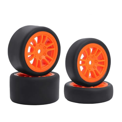 4PCS Finished Flat Running Drift Tires and Wheels 7MM Hexagon for 1/24 Losi Micro B Upgrades and 1/28 Losi Micro T Upgrades (b Orange) - color: B Orange