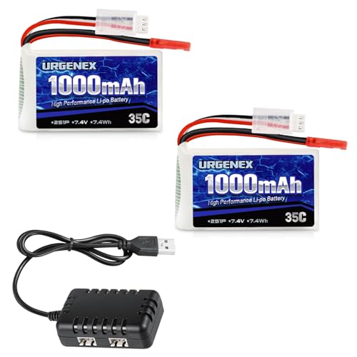 2S Lipo Battery 7.4V 1000mAh 35C(Burst 70C) Rechargeable RC Battery with JST Plug Compatible with WLtoys RC Cars A949 A959 A969 A979 K929 and Most 1/14 1/16 1/18 1/24 Scale RC Car Truck - style: 2PACK with Charger