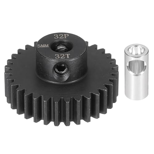 MECCANIXITY Steel 32P Gear Set with Gear Adapter 32T 5mm Shaft Motor Gears for RC Vehicles Truck Drift Car Part, Black - size: 32T