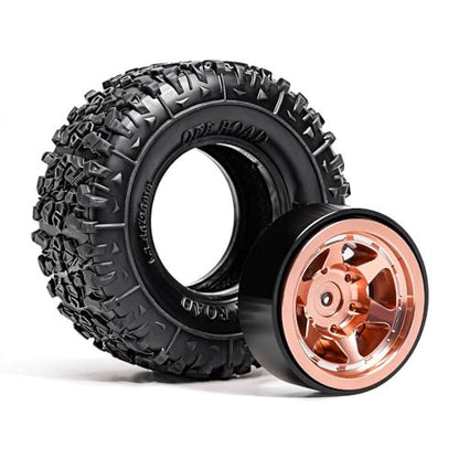 1.3” Aluminum Beadlock Wheels & Mud Terrain Tires Set for 1/18 1/24, -6.0mm Offset RC Crawler Car Fits TRX4M, Axial SCX24 AX24, Redcat Ascent-18, FCX24, 66 x 26mm, Pre-Assembled 4 pcs Copper - color: Copper