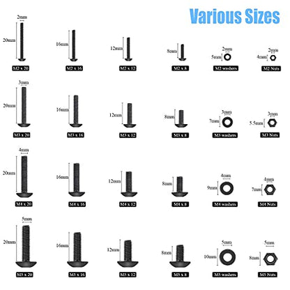 DYWISHKEY 1220 Pieces M2 M3 M4 M5, 10.9 Grade Alloy Steel Hex Button Head Cap Bolts Screws Nuts Washers Assortment Kit with Hex Wrenches - color: black