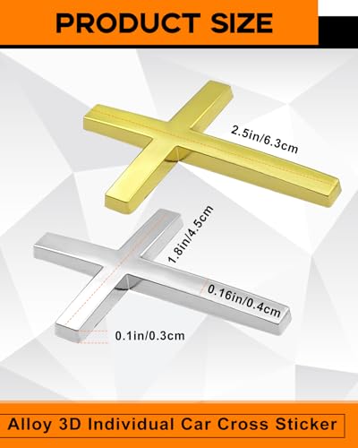 2PCS Metal Jesus Cross Car Emblem, 2.5"×1.8" 3D Silver Alloy Religious Jesus Christ Cross Badge Stickers, Self-Adhesive Automotive Christian Decals for Car Body, Tailgate, Window(Silver+Gold) - color: Silver+Golden