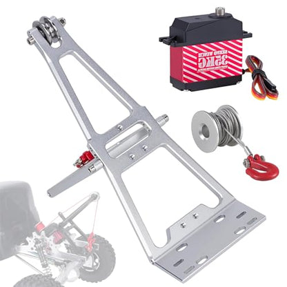 AMK 1/10 RC Crawler Tow Truck Accessory Kit, Truck Tow Truck Crane Arm Wrecker Servo Winch Kit, for 1/10 RC Crawler SCX10 TRX4 Capra LCG Chassis Upgrades Parts - color: Silvery