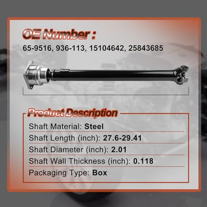 Drive Shaft Prop Shaft Driveshaft Assembly [4WD] Compatible with Chevrolet 2004-2012 Colorado & GMC 2004-2012 Canyon & Isuzu 2006 i-350, 2007-2008 i-370, Replace# 15104642