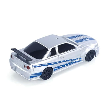 TOUCAN RC HOBBY 1/43 RC Racing Car R34 Radio Controlled High Speed Drift Vehicle 4WD RTR Mini Car 2.4G Radio Battery Gifts for Ages 14+ - color: Silver Blue