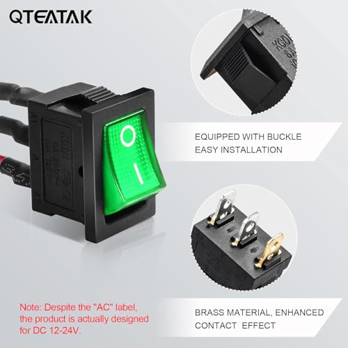 5 Pack KCD1 SPST Pre-Wired On/Off Green LED Boat Rocker Toggle Switch - color: Green, size: DC 12V-24V 20A - Pre-Wired