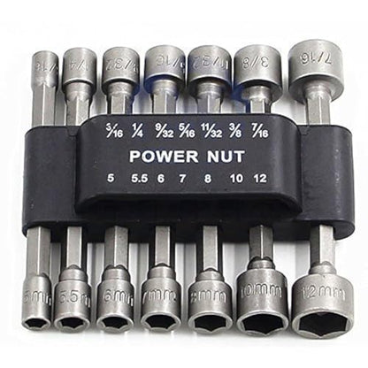 Power Nuts Driver Drill Bit Tools Set Metric Socket Wrench Screw 1/4'' Driver Hex Keys 14PCS - size: One Size