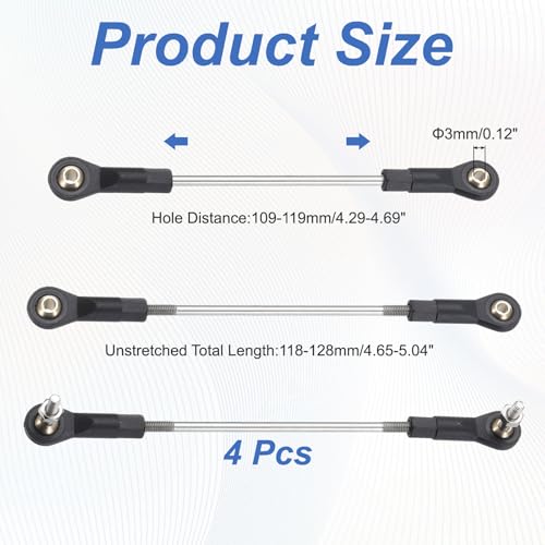 MECCANIXITY 4Pcs Adjustable Turnbuckles Camber Link, 109-119mm Turnbuckle Rod Steering Servo Linkage with M3 Ball Head Rod Ends for RC Car Replace Parts - size: 109-119mm