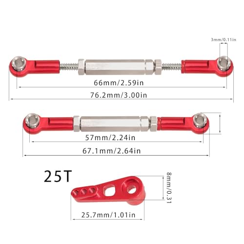 harayaa RC Car Steering Rod Adjustable Pull Rod Linkages Servo Linkage Rod Metal Front Rear Aluminum Alloy Upgrade Part for 1/10 RC Truck Accessories Suitable, Red - color: Red