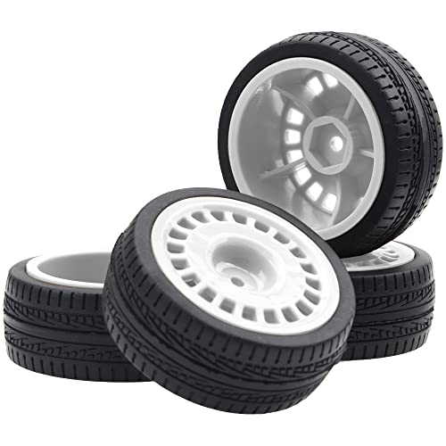 Outer Diameter 70mm Rubber Tires & Nylon 12mm Hex Hub Wheel Rims Compatible with Tamiya HPI Kyosho HSP 1/10 1/12 On-Road Touring Car,WLtoys 1/14 144001 1/18 A959B RC Buggy (White) - color: White