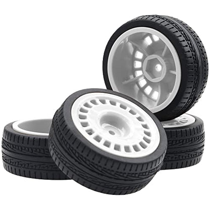 Outer Diameter 70mm Rubber Tires & Nylon 12mm Hex Hub Wheel Rims Compatible with Tamiya HPI Kyosho HSP 1/10 1/12 On-Road Touring Car,WLtoys 1/14 144001 1/18 A959B RC Buggy (White) - color: White
