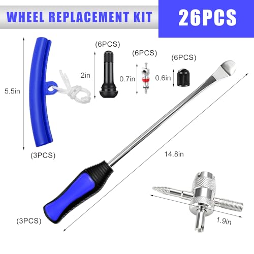 26 PCS Tire Spoons, Professional Tire Spoon Lever Changing Tool with Storage Bag, Universal Steel Tyre Spoon Kit with 4-Way Valve Tool & Rim Protector for Motorcycle Dirt Bike