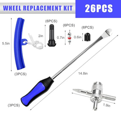 26 PCS Tire Spoons, Professional Tire Spoon Lever Changing Tool with Storage Bag, Universal Steel Tyre Spoon Kit with 4-Way Valve Tool & Rim Protector for Motorcycle Dirt Bike