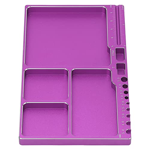 Drfeify RC Repair Screw Tray, Portable Aluminium Alloy Magnetic Parts Tray with Pad for RC Repair (Purple - color: Purple