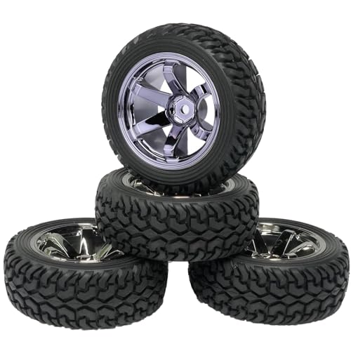 4PCS 75mm Rubber Tires and 6Spokes Plastic Wheel Rims Tyre for 1/10 RC On-Road Drift Racing Car 1:14 1:16 Rally Car for Tamiya Kyosho HPI HSP TT02 Upgrades Parts (Grey) - color: Grey