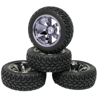 4PCS 75mm Rubber Tires and 6Spokes Plastic Wheel Rims Tyre for 1/10 RC On-Road Drift Racing Car 1:14 1:16 Rally Car for Tamiya Kyosho HPI HSP TT02 Upgrades Parts (Grey) - color: Grey