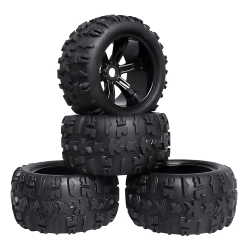 Pre-Glued 17mm Hex RC Wheels and Tires for 1/8 Scale RC Monster Truck Compatible with Traxxas E-Revo T-Maxx Redcat Kaiju Arrma Kraton, 4-Pack