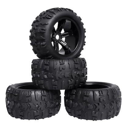 Pre-Glued 17mm Hex RC Wheels and Tires for 1/8 Scale RC Monster Truck Compatible with Traxxas E-Revo T-Maxx Redcat Kaiju Arrma Kraton, 4-Pack