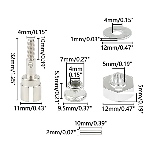 12mm Wheel Hex Drive Hub Adaptor Set, Silver | 4 Sets - color: Silver