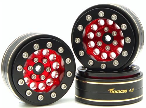 1.3 Beadlock Wheels & Brass 46.5g Offset-3mm for 1/18 1/24 RC YK (Red Black) - color: Red Black