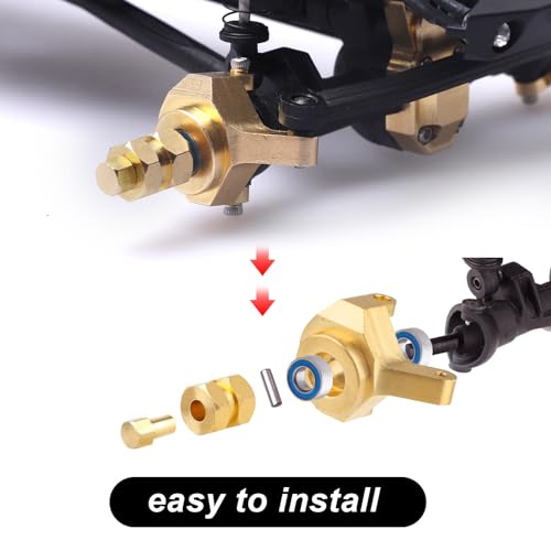 Hobbypark Brass Steering Knuckles Carriers and Brass Extended 7mm Wheel Hex Hubs Adapters for Axial SCX24 Upgrades Parts 1/24 RC Crawler Car (Gold) - color: Gold