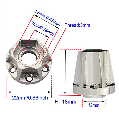 4Pcs RC Metal 12mm Hex Wheel Hubs Adapters for 1.9/2.2inch Beadlock Wheel Rim Axial Scx10 Trx4 Wraith Gen7 Gen8 D90 CC01 1/10 RC Crawler (18mm S) - size: 18mm