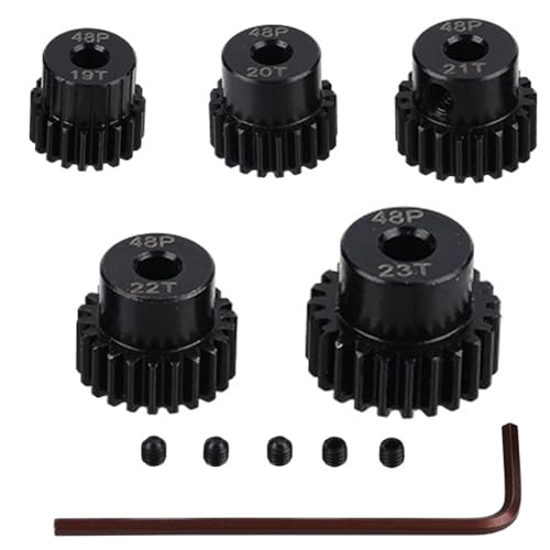 48P Hardened Steel Upgrade Pinion Gear Set: 19T 20T 21T 22T 23T fit 3.175mm (1/8-Inch) RC Motor Shaft (Work with Steel Spur Gear) for RC Cars, Set of 5