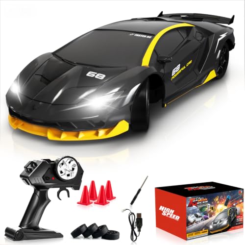 RC Drift Car Remote Control Car 2.4GHz 1/24 4WD 15KM/H High Speed Racing Sport with LED Lights Drifting Tire Toy for Adults Boys Girls Kids Gift - color: Black