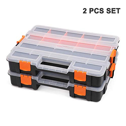 CASOMAN Tool Box Organizer Interlocking Black Small Parts Organizer for Fasteners and Crafts w/Removable Dividers (2 Piece Pack) - size: 2 Piece Set, Black