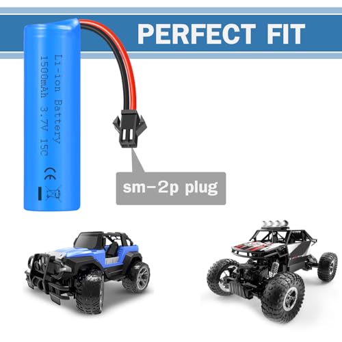3.7V 1500mAh Li-ion Battery High Capacity 15C High Discharge Rate RC Batteries with USB Charger Cable SM-2P Plug Fit for RC Car Drift Monster Truck Remote Control Car Toy Off-Road Racing