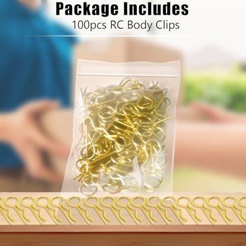 100pcs Universal RC Body Clips Pins - Compatible with Traxxas, Arrma, Redcat, Axial, HPI, HSP, Exceed, Himoto, Losi, RC4WD, Tamiya, Fits 1/8, 1/10, 1/12 Scale RC Cars, Trucks, Crawlers, Buggies - color: Gold