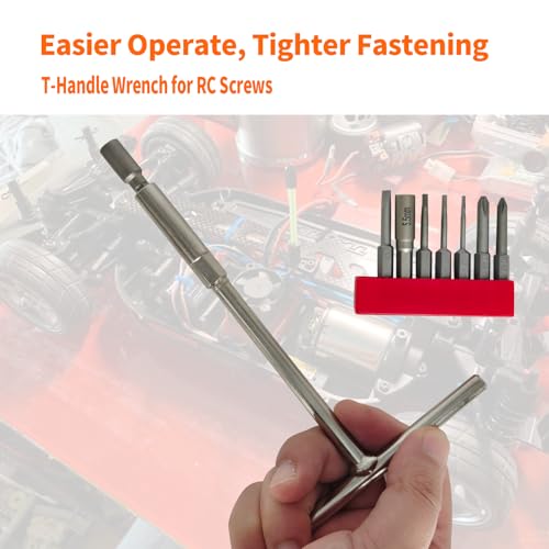 8Pcs RC Car Tools Set, JIS & Allen Bits, S2 Steel Magnetic Screwdriver Bits with Mini T-Handle Socket Wrench, 7mm Wheel Nut Tool for Tamiya Compatible Tools,RC Model Kits&Trucks