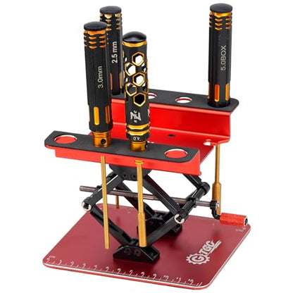 RC Car Adjustable Height Work Stand with Screwed Tray Made of Aluminum Alloy Suit for TRX4M Axial Arrma Redcat Losi Etc 1/8 1/10 1/12 1/14 1/16 1/18 RC Car Tool Set (Red) - color: Red