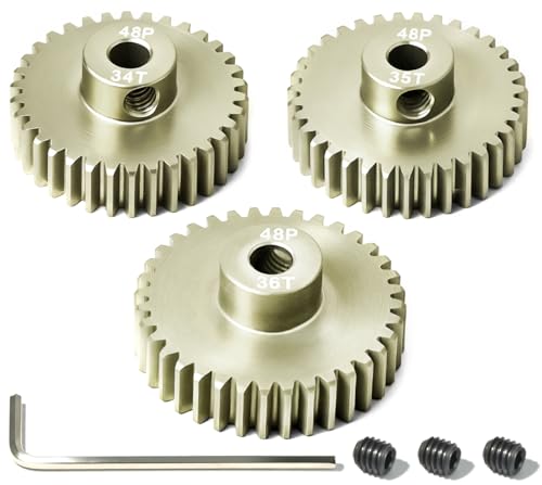 3PCS 48P Pinion Gear Set 7075 Aluminum Alloy 3.175mm Shaft 34T 35T 36T with Screws & Hex for 1/10 RC Arrma Traxxas HPI Sakura Losi Axial SCX10 Tamiya Monster Truck Buggy Motor Gears Upgrade - size: 34 35 36T