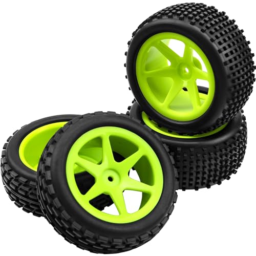 4Pcs HIRCQOO OD 88mm/3.46" Front Rear Rubber Tire Tyre & Plastic Wheel Rims 12mm Hex Compatible with Redcat Shockwave HPI HSP ExceedRC Kyosho 1/10 Scale Off Road Buggy (Green) - color: Green